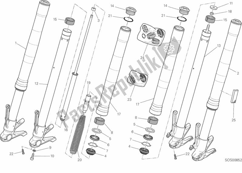 All parts for the Front Fork of the Ducati Monster 797 Thailand USA 2020